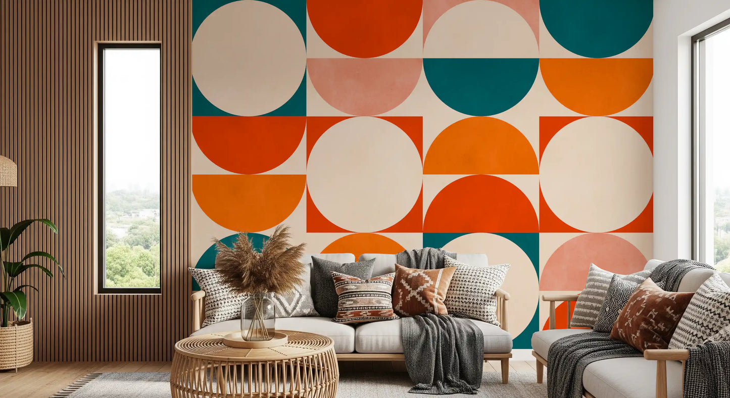 Abstract Semicircle Grid Motif Wall Mural