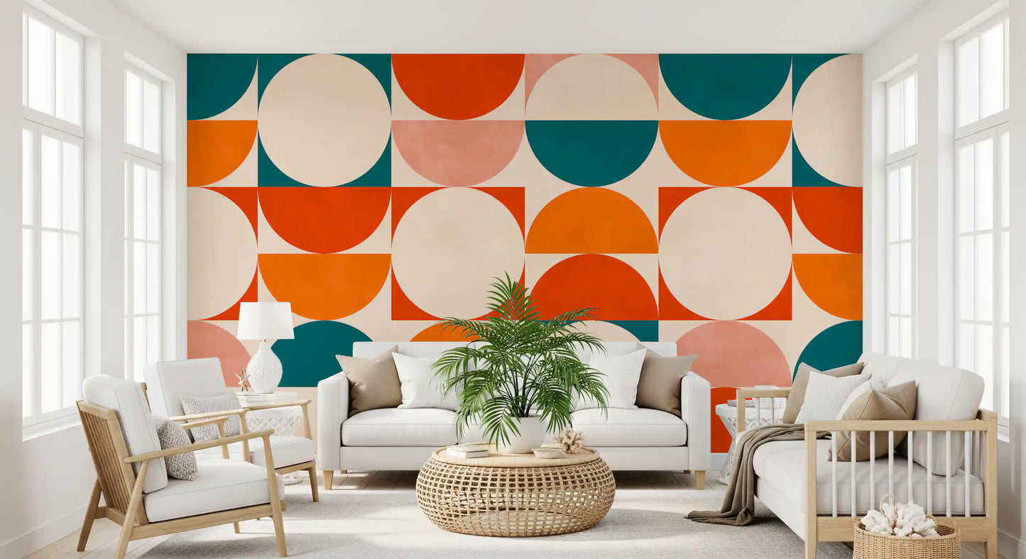 Abstract Semicircle Grid Motif Wall Mural