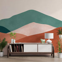 Abstract Sage and Terracotta Hills Wall Mural
