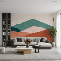 Abstract Sage and Terracotta Hills Wall Mural