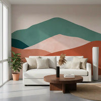 Abstract Sage and Terracotta Hills Wall Mural