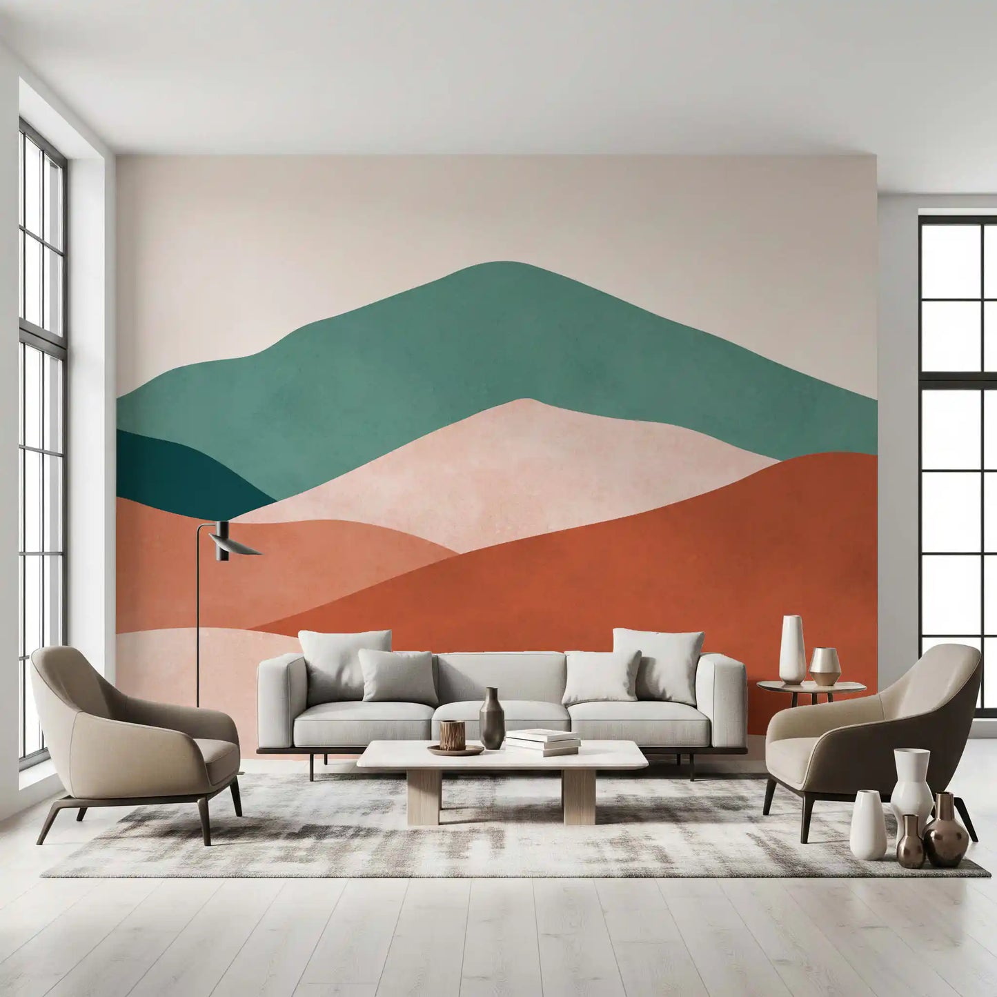 Abstract Sage and Terracotta Hills Wall Mural