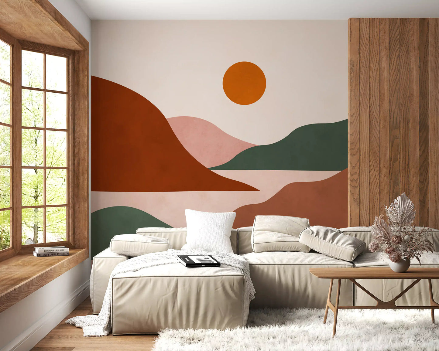 Minimalist Terracotta Horizon Wall Mural