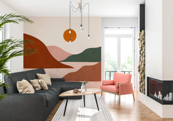 Minimalist Terracotta Horizon Wall Mural