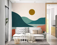 Minimalist Sunset Valley Peaks Wall Mural