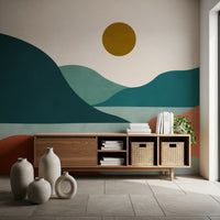 Minimalist Sunset Valley Peaks Wall Mural