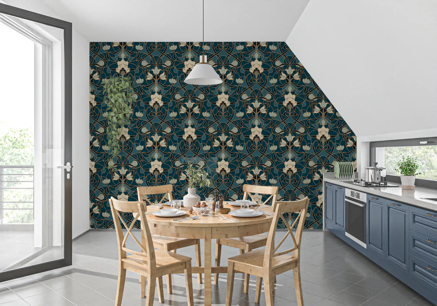 Heritage Botanical Scrollwork Wallpaper⁠