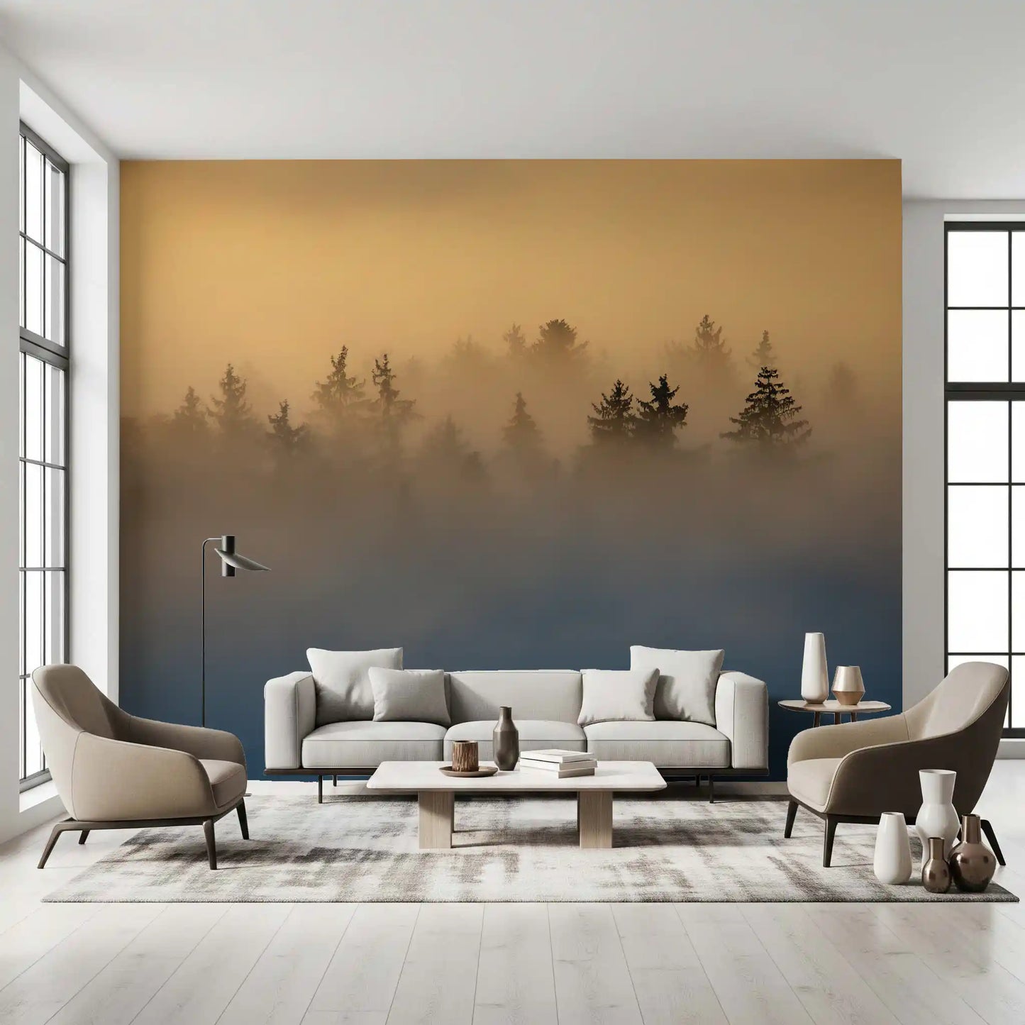 Golden Haze Pine Tree Landscape Wall Mural