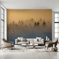 Golden Haze Pine Tree Landscape Wall Mural