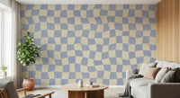 Wavy Checked Soft Blue Grid Wall Mural