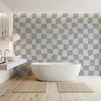 Wavy Checked Soft Blue Grid Wall Mural
