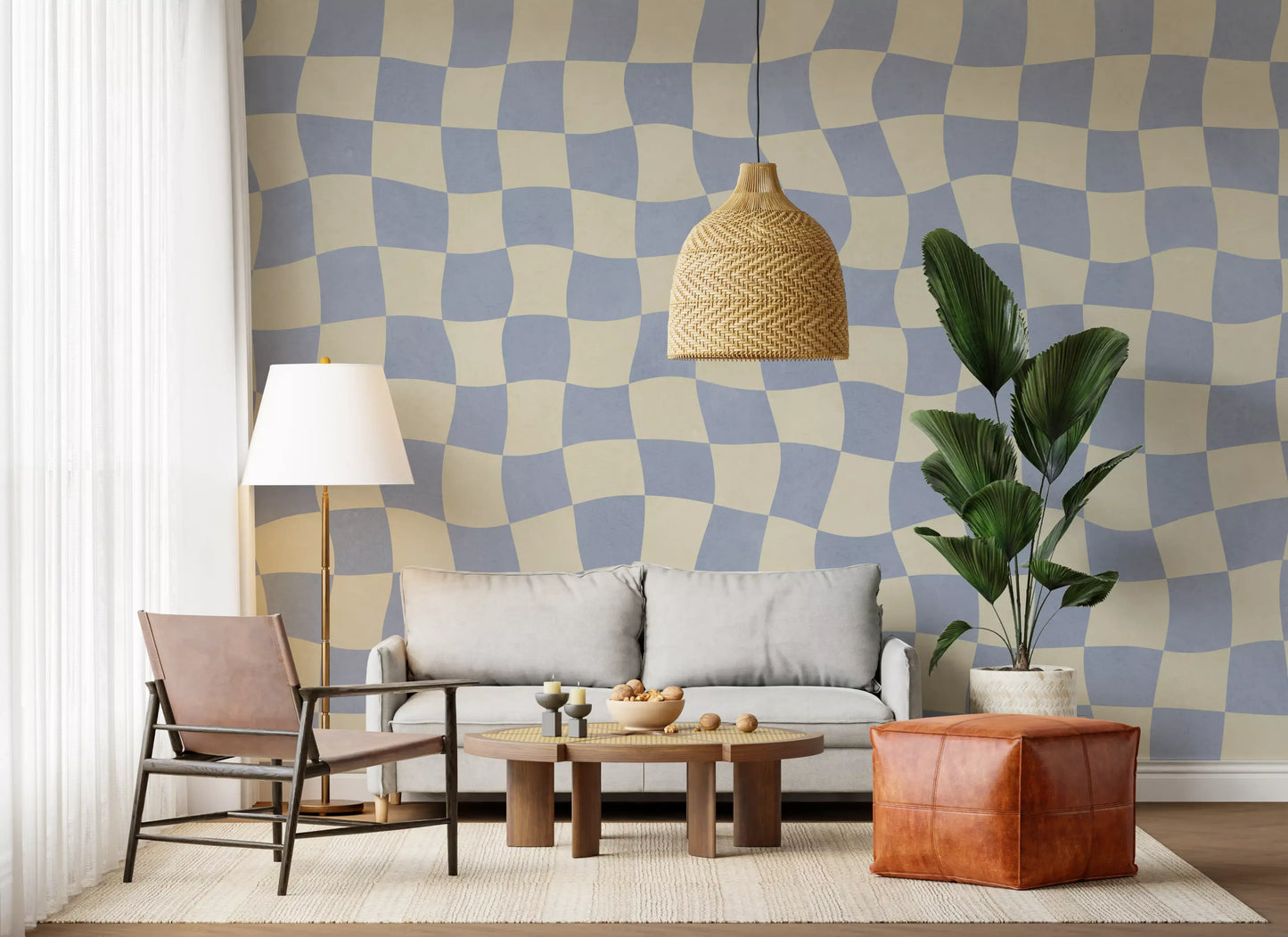 Wavy Checked Soft Blue Grid Wall Mural
