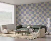 Wavy Checked Soft Blue Grid Wall Mural