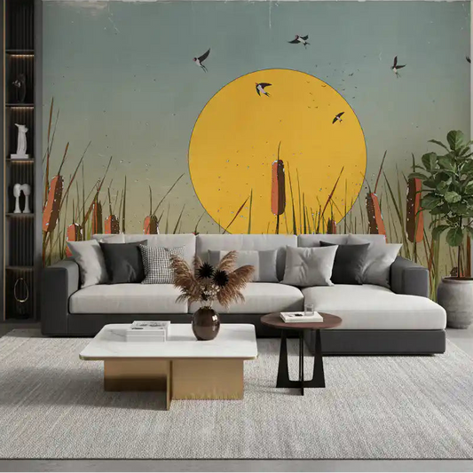 hallway backdrop of golden sun becomes the Swallows wall mural GD11294