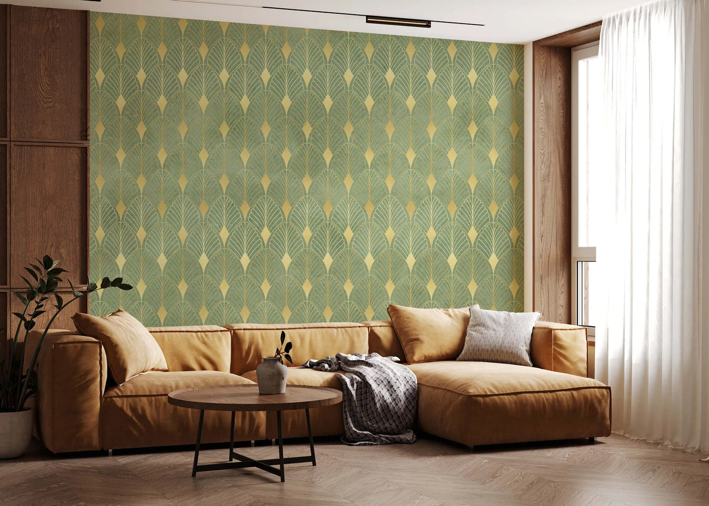 Sage and Gold Art Deco Fan Wall Mural
