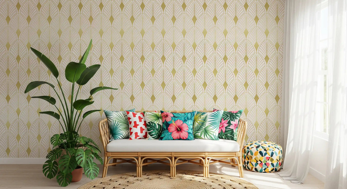 Golden Art Deco Fan Motif Wall Mural