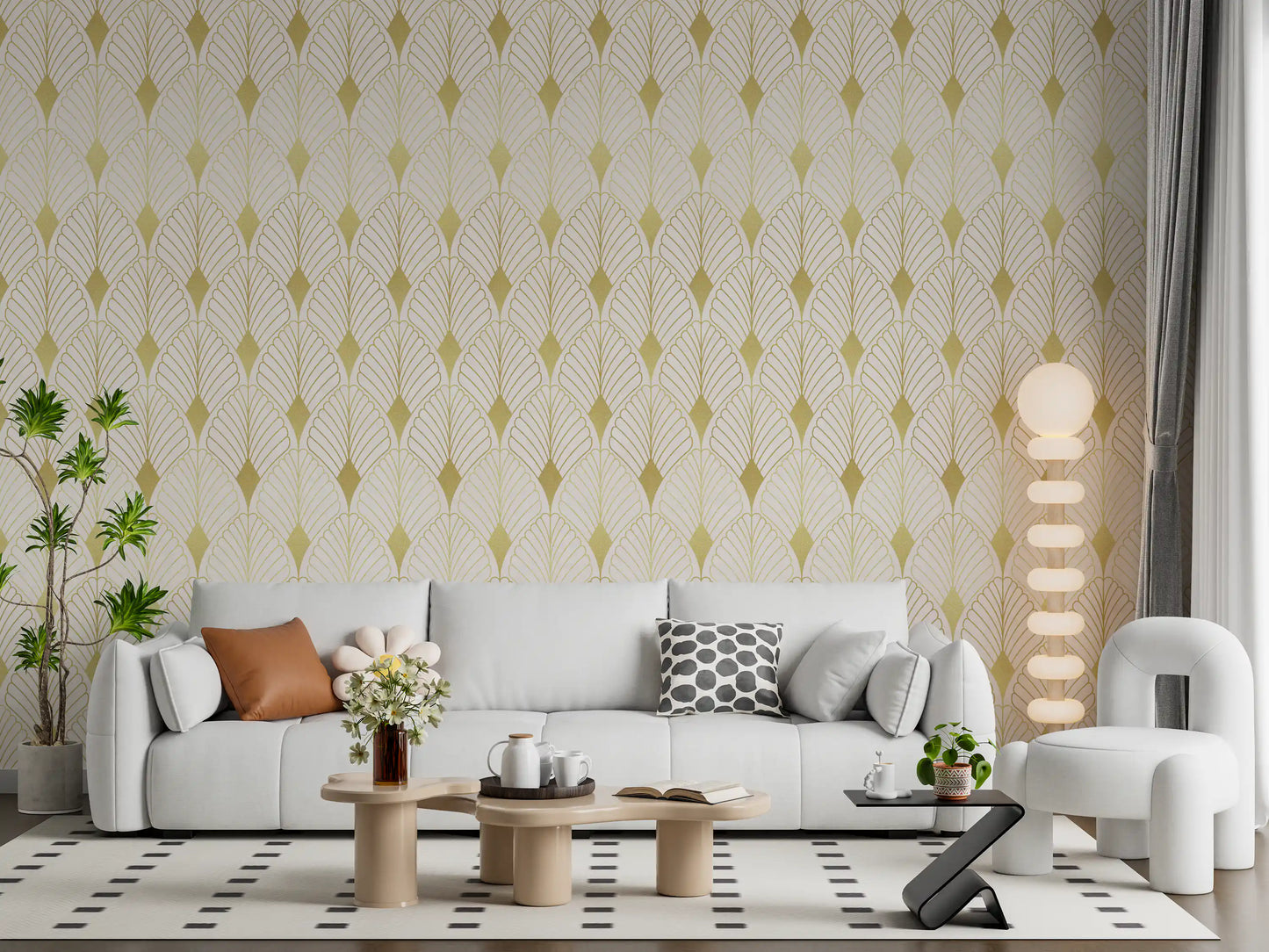 Golden Art Deco Fan Motif Wall Mural