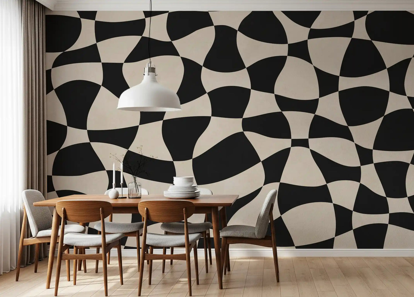 Wavy Monochrome Geometry Wall Mural