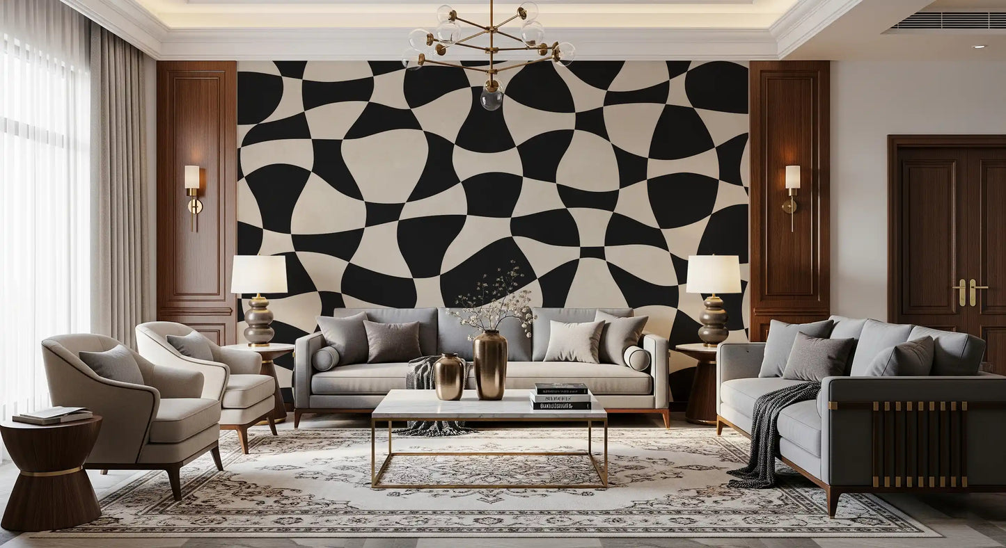 Wavy Monochrome Geometry Wall Mural