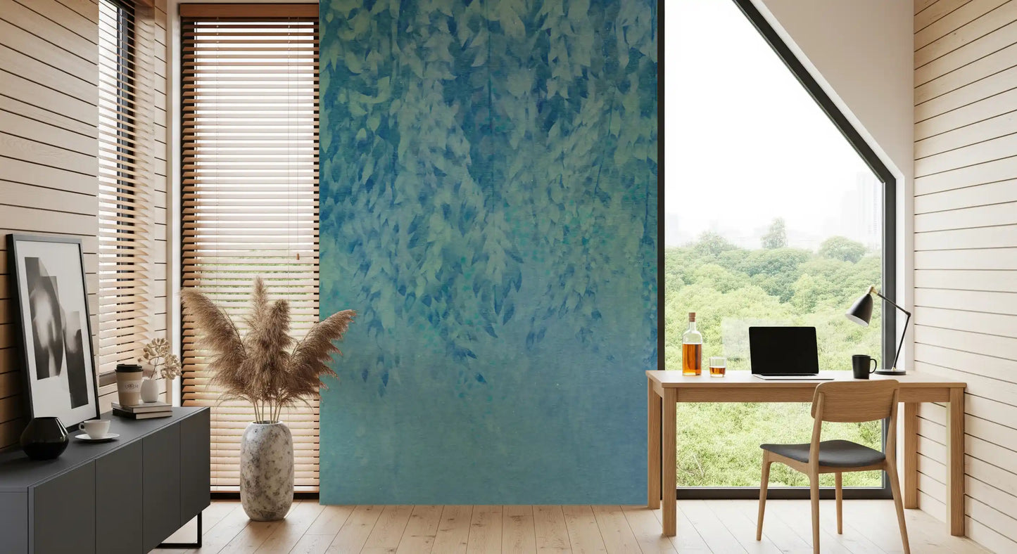 Ethereal Cascading Leaves in Soft Blue Wall Mural