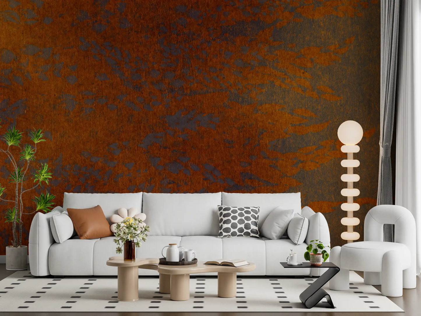 Burnished Amber Leaf Pattern Wall Mural