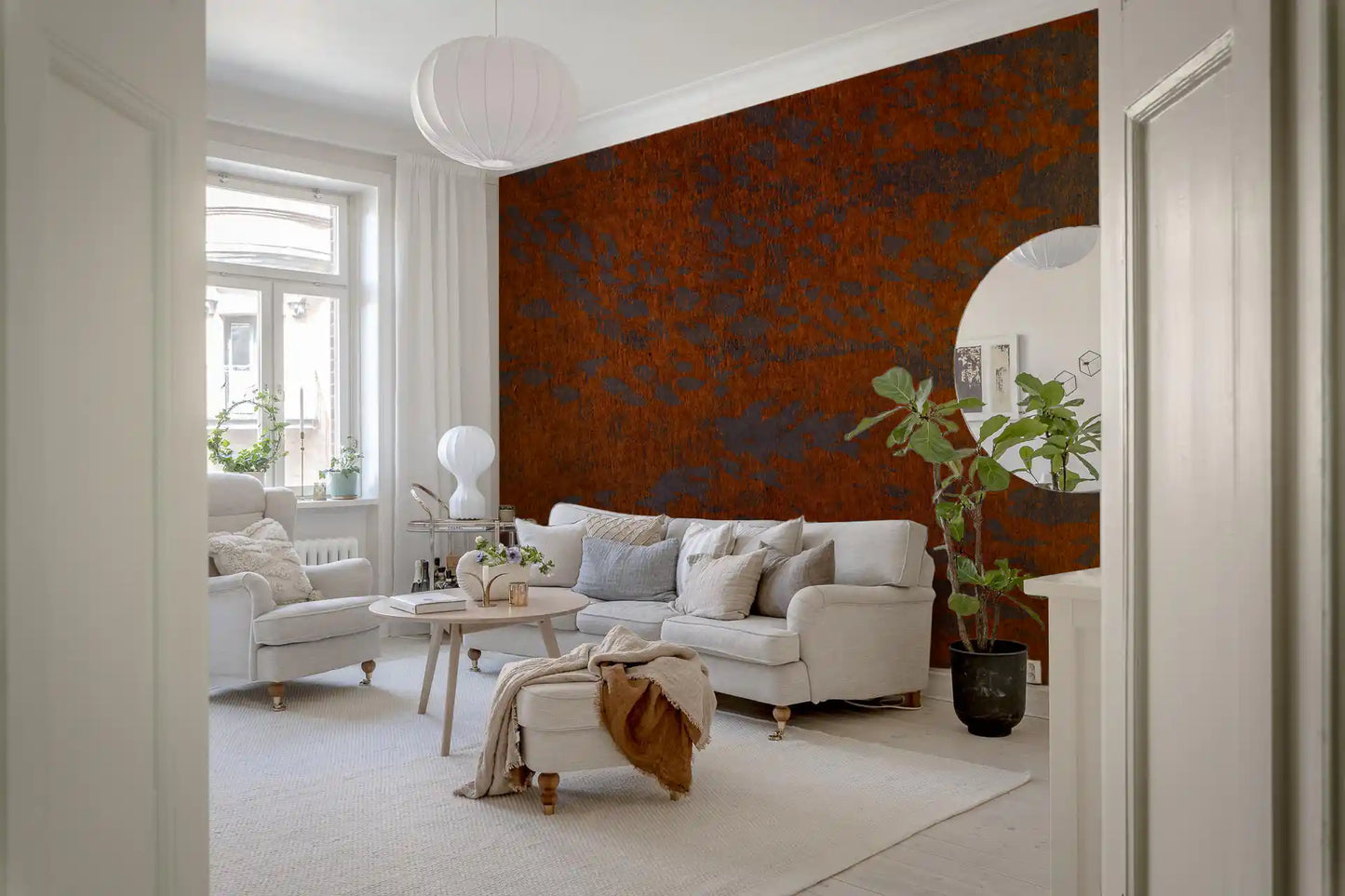 Burnished Amber Leaf Pattern Wall Mural