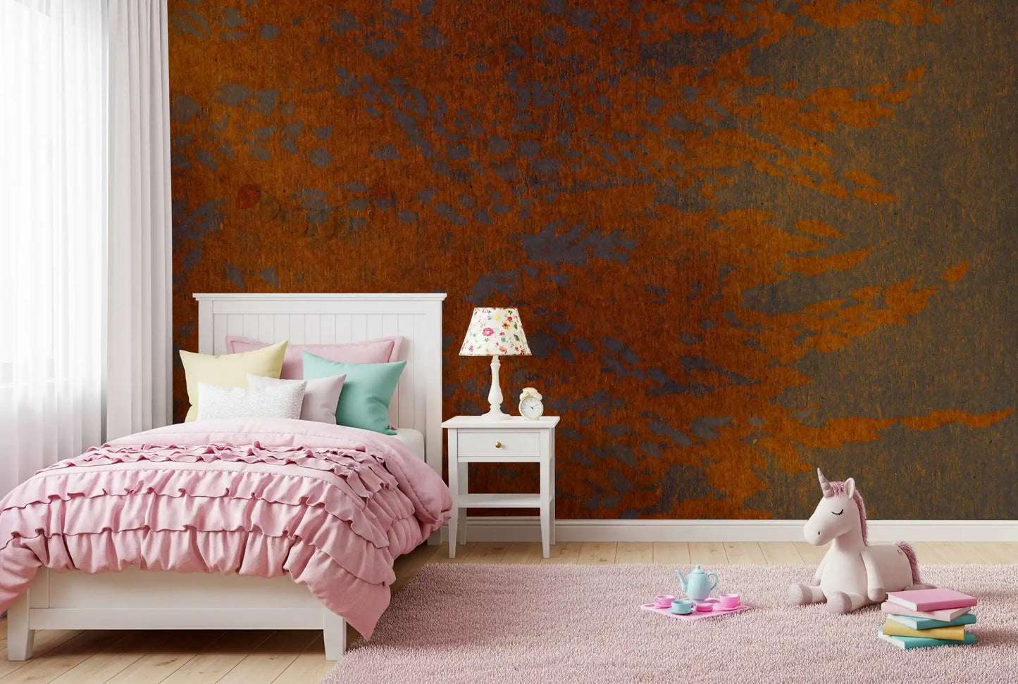 Burnished Amber Leaf Pattern Wall Mural