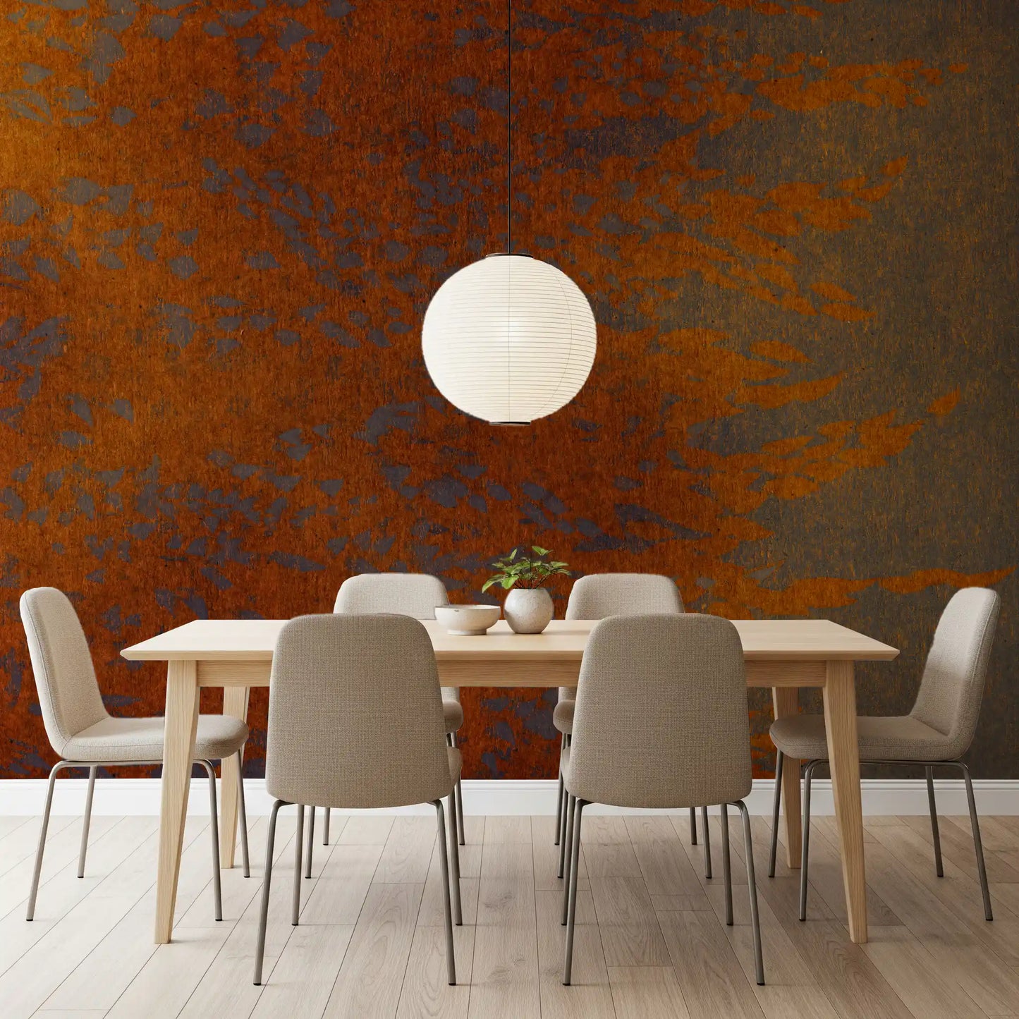 Burnished Amber Leaf Pattern Wall Mural