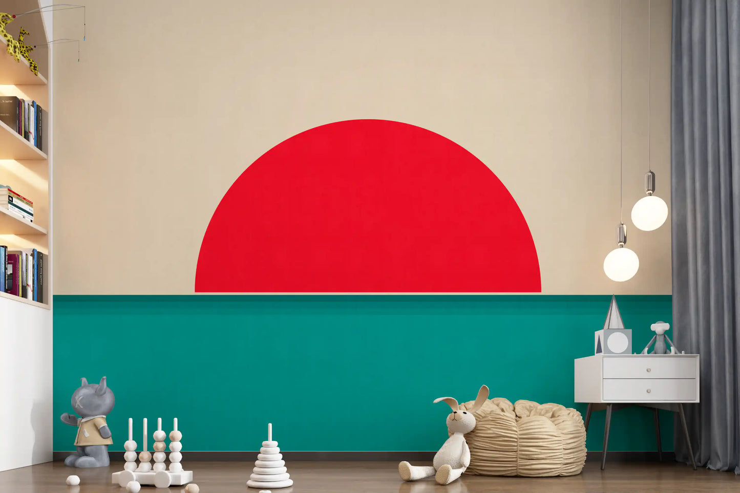 Minimalist Red Sun Seascape Wall Mural