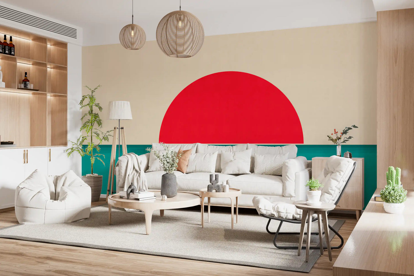 Minimalist Red Sun Seascape Wall Mural