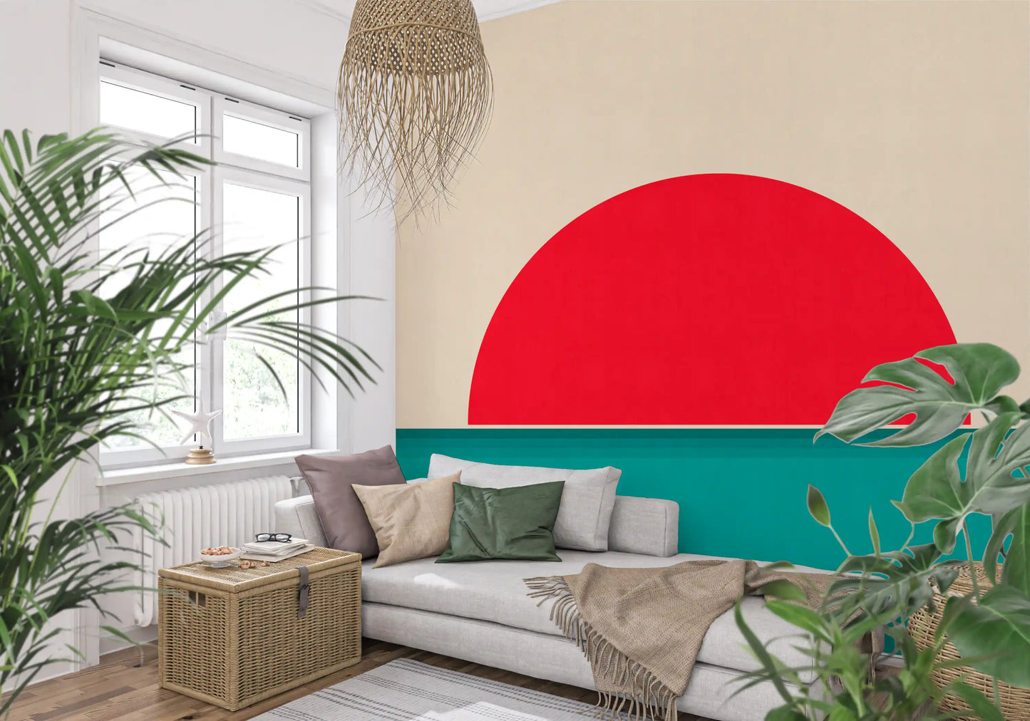 Minimalist Red Sun Seascape Wall Mural
