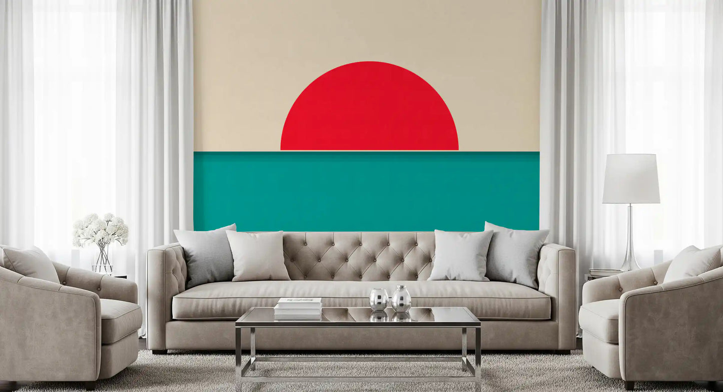 Minimalist Red Sun Seascape Wall Mural