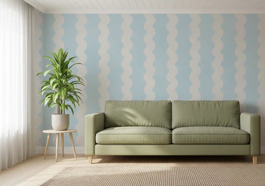 Home office calmed by wavy pastel stripes on a Serenity wall mural GD11314
