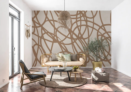 Abstract swirls looping down a modern wall mural in a living room GD11316
