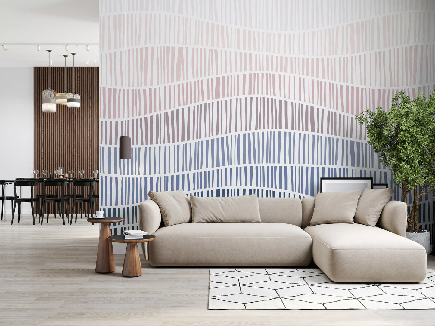Gradient Waves of Line Art Wall Mural