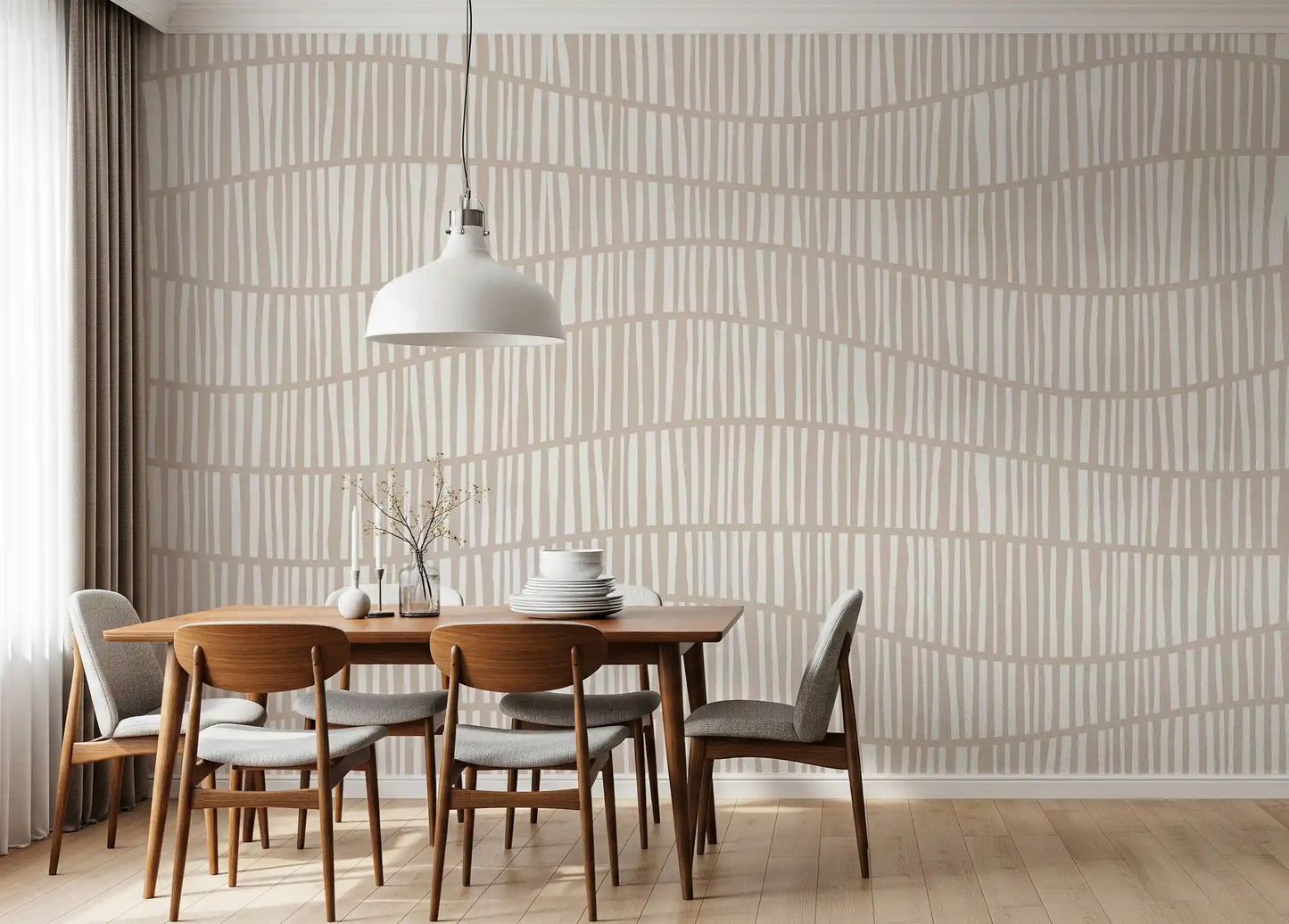 Minimalist Wavy Vertical Lines in Taupe Wall Mural