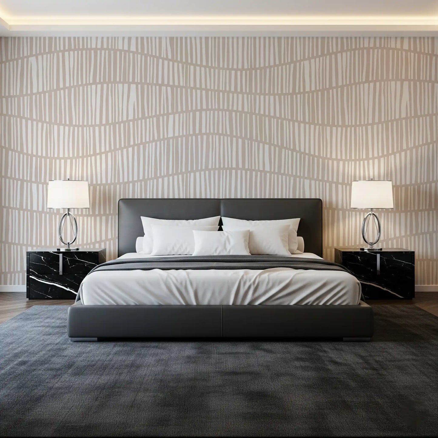 Minimalist Wavy Vertical Lines in Taupe Wall Mural