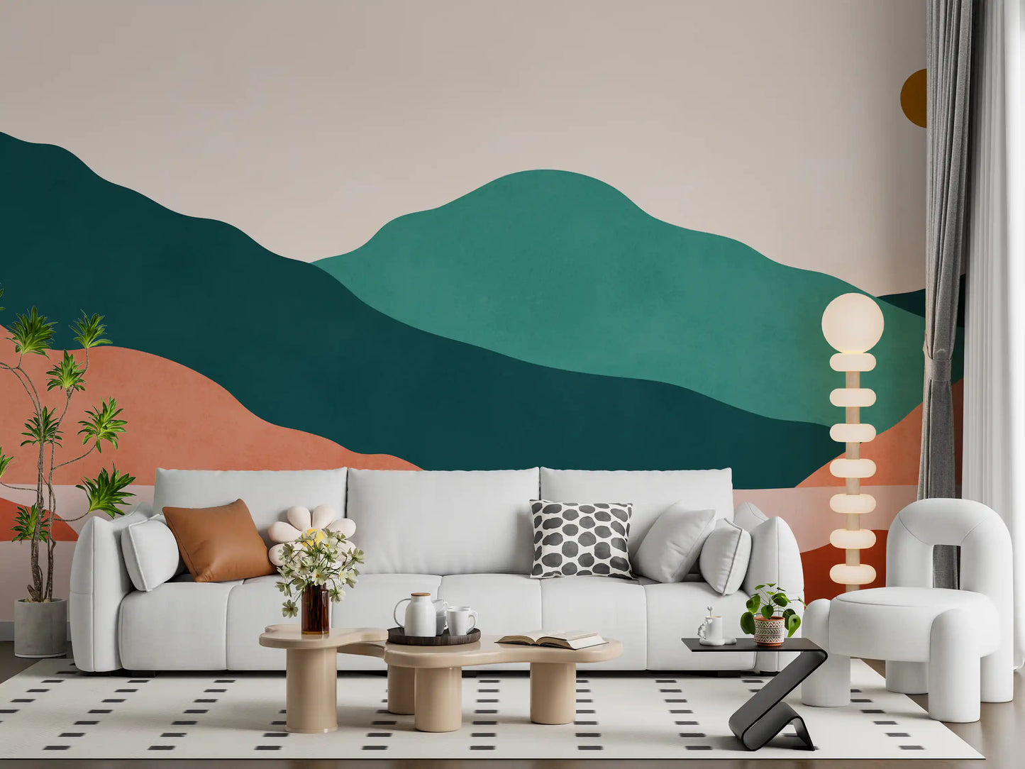 Abstract Terracotta and Teal Range Wall Mural