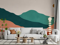 Abstract Terracotta and Teal Range Wall Mural