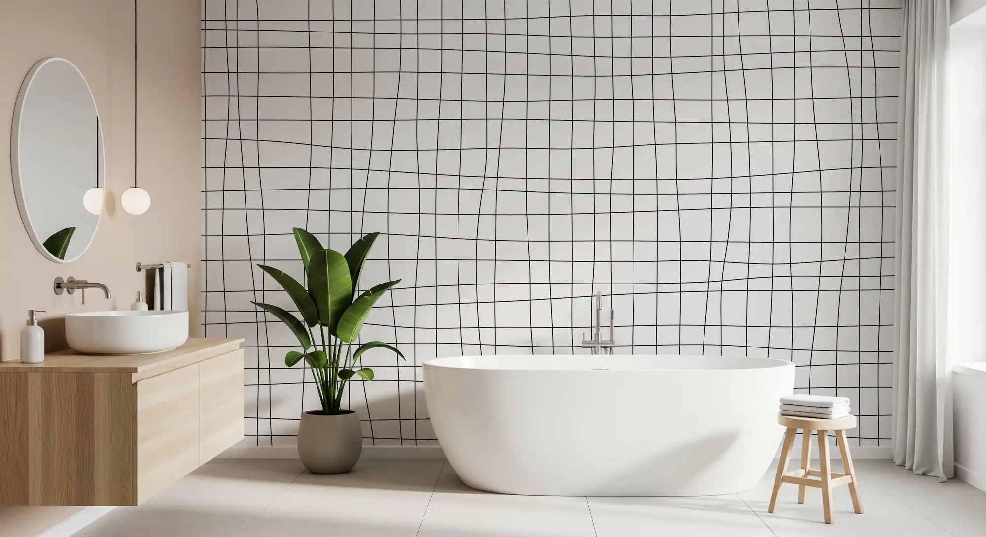 Soft grid wall mural with subtle square line composition GD11321