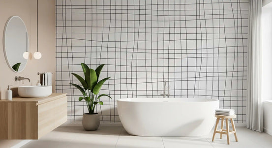Soft grid wall mural with subtle square line composition GD11321