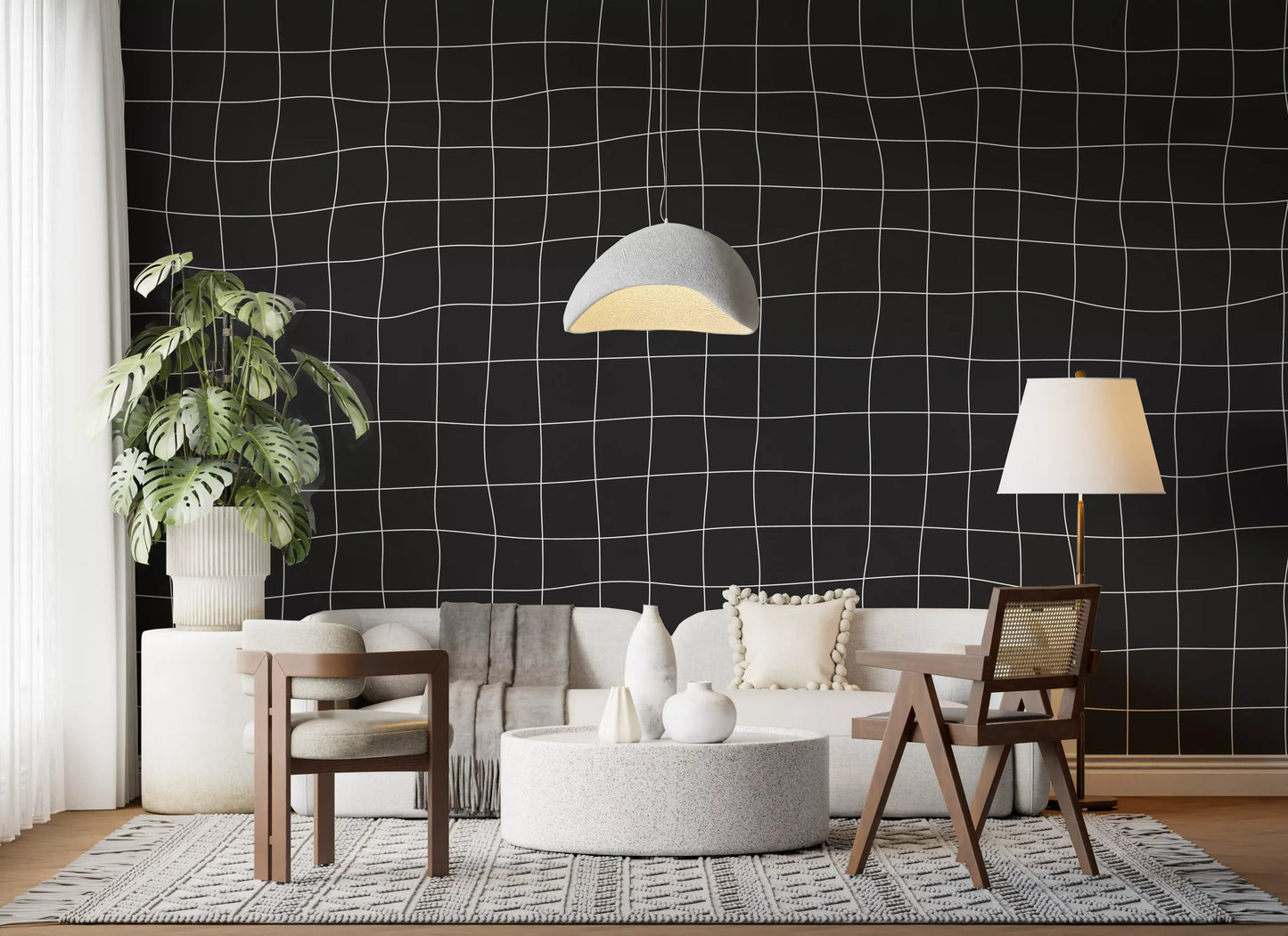 Subtle Charcoal Grid Pattern Wall Mural