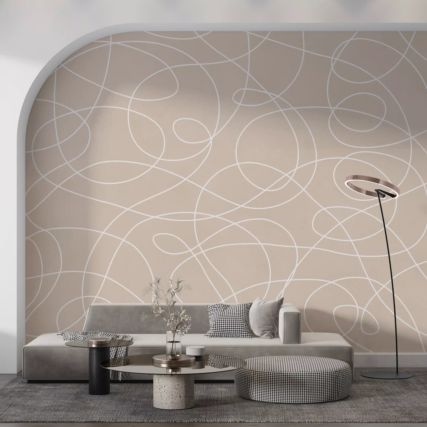 Minimalist Soft Beige Line Art Wall Mural