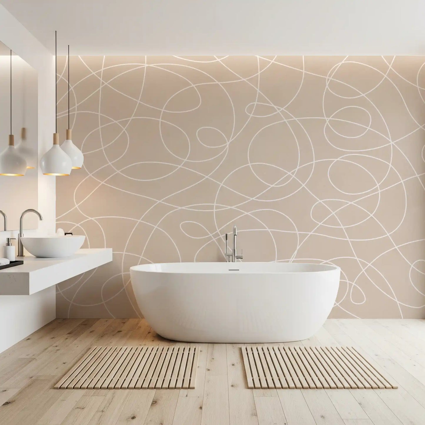 Minimalist Soft Beige Line Art Wall Mural
