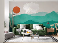 Abstract Sunlit Mountain Peaks Wall Mural