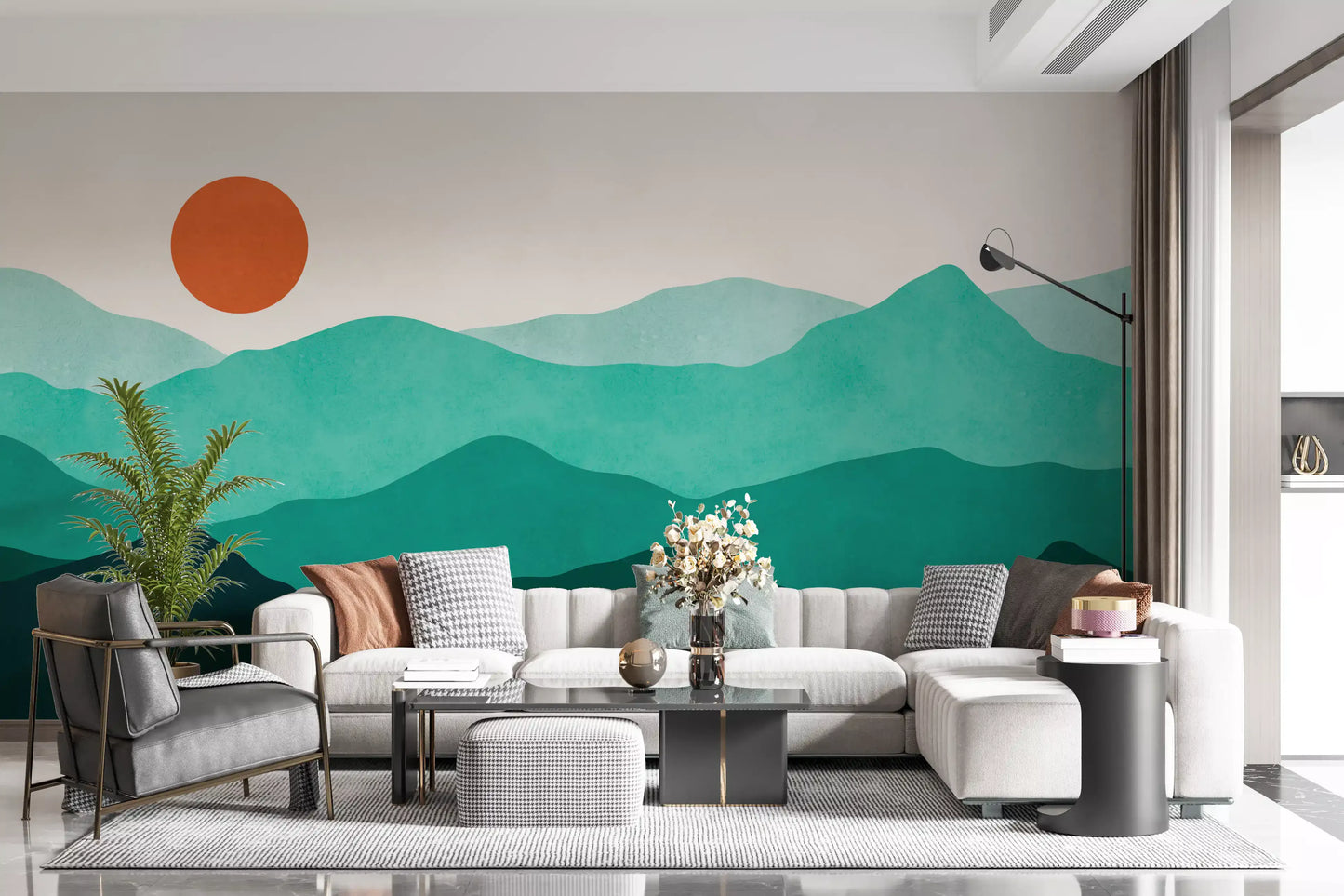 Abstract Sunlit Mountain Peaks Wall Mural