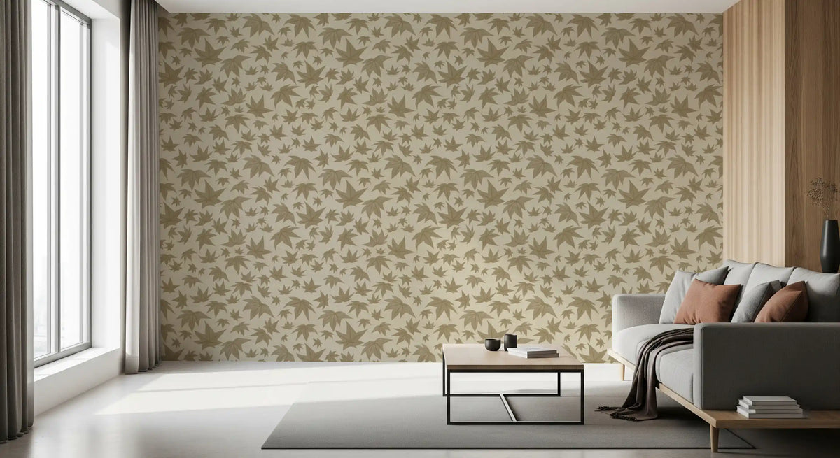Tranquil leaf silhouette wallpaper with warm ivory background GD11348