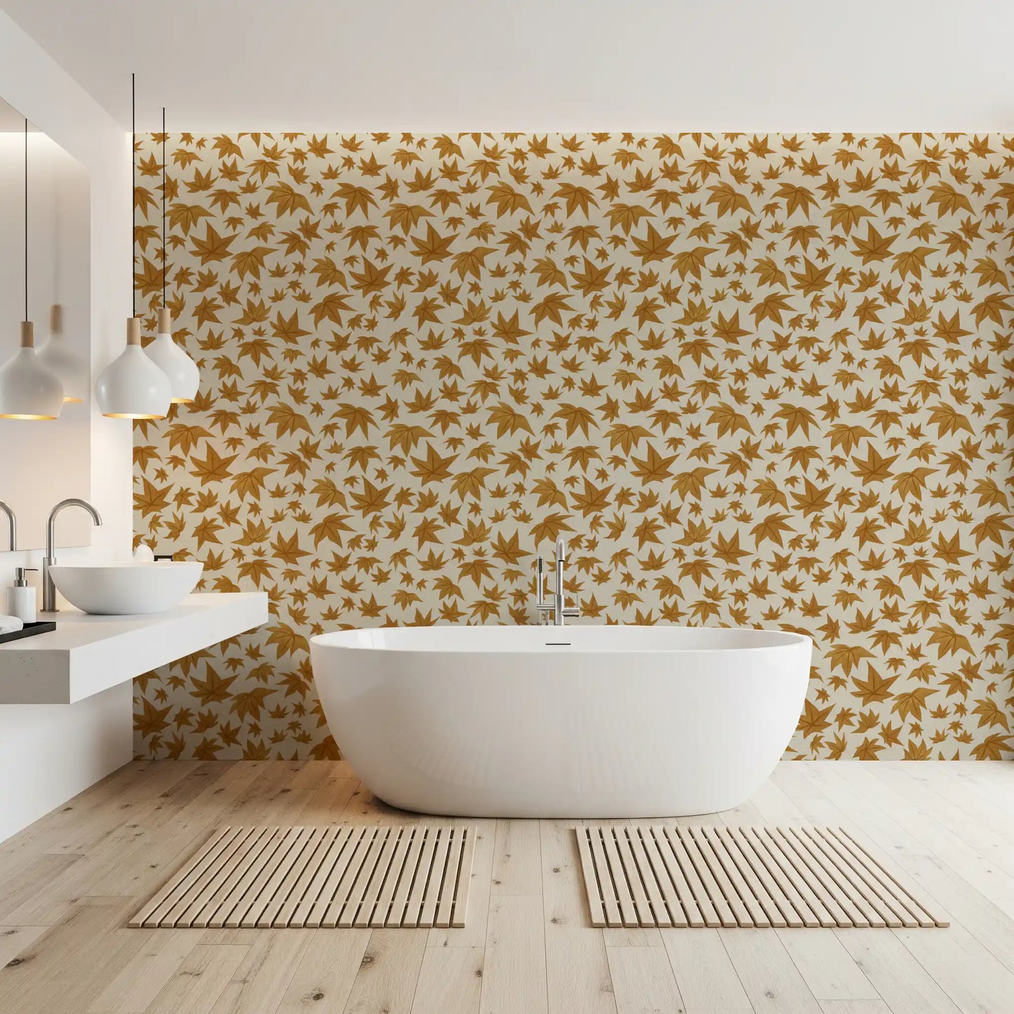 Japanese Maple Leaves - Mustard Wallpaper⁠