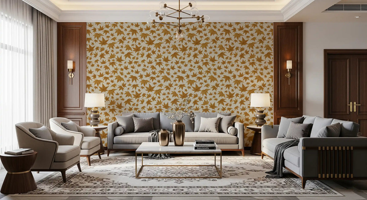 Japanese Maple Leaves Mustard Wallpaper with golden autumn canopy GD11350
