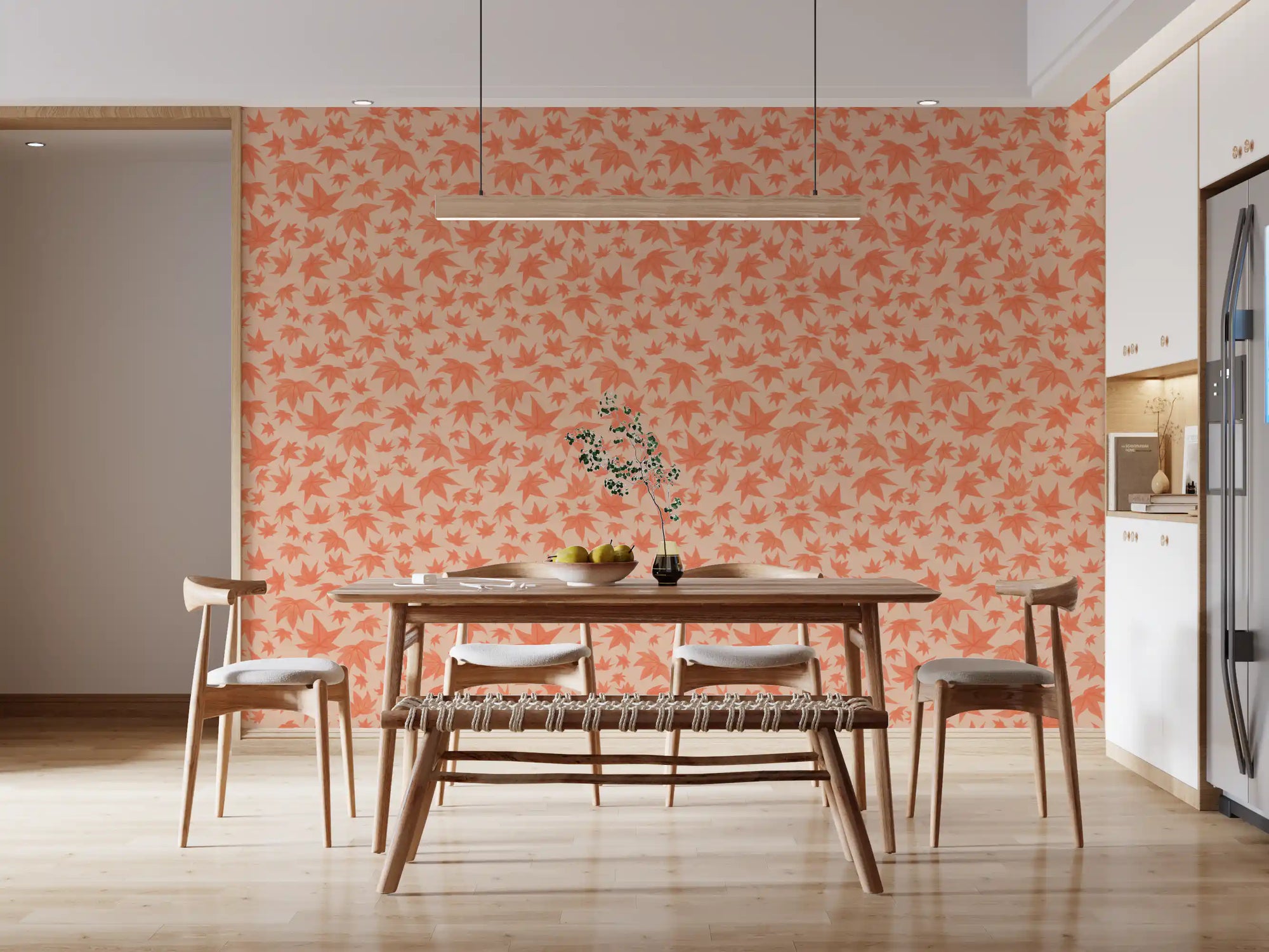 Japanese Maple Leaves Soft Corals Wallpaper with coral foliage GD11353